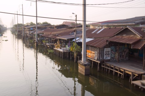 Houses along River, Bangkok, Thailand