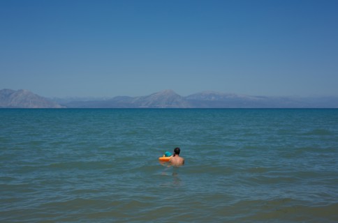 Man and Young Child Swimming, Patras, Greece