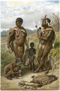 Family Hunting, Illustration by S. Mutzel from the book, "Volkerkunde" by Dr. Friedrich Ratzel, Bibliographisches Institut, Leipzig, 1885