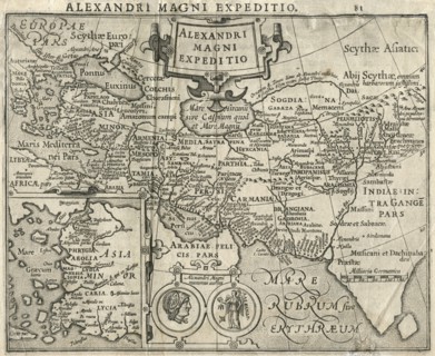 Alexandri Magni Expeditio., Map of Alexander the Great's Expedition, by Jodocus Hondius the Elder, 1625
