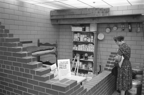 woman, shelter, bomb shelter, cold war, protection, historical,
