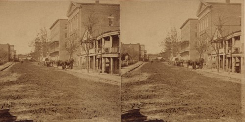 Street Scene before bombing by Union General William Sherman's Army during which all Buildings except Masonic Hall were destroyed