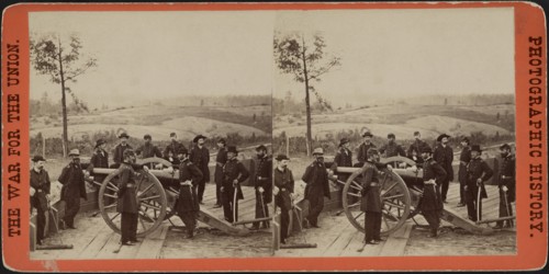 Union General William Sherman standing with Officers next to Cannon before siege of Atlanta
