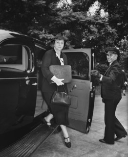 U.S. Secretary of Labor Frances Perkins arriving at White House for Special Cabinet Meeting with U.S. President Franklin Roosevelt due to the uncertainty in Europe