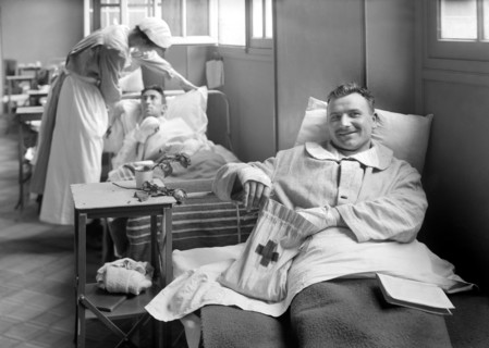 American Soldier with American Red Cross Comfort Bag in the American Military Hospital No. 1