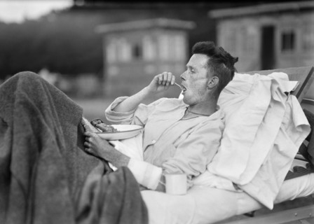 Injured American Soldier eating at American Red Cross Hospital No. 5.