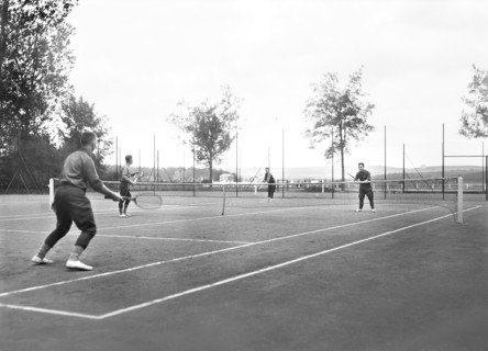 Convalescent American Soldiers playing Tennis maintained by American Red Cross near American Base Hospital