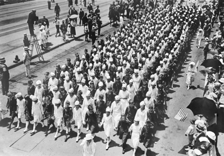 Junior Red Cross Auxiliary forming American Flag