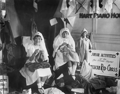 two Young Girls Knitting as part of Junior Activities of the New Orleans Chapter of American Red Cross
