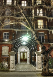 Apartment Building Entrance at Night