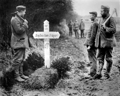 German Language Cross over Grave of French Soldier during World War I