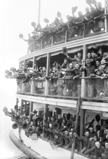 American Soldiers on Boat leaving Fort Slocum
