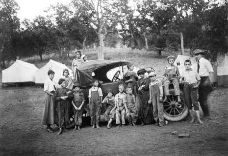 Group Portrait of Children around Car at Kiddie Camp funded and maintained by American Red Cross