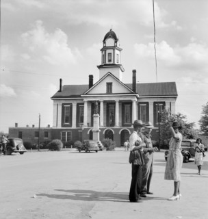 Group of African Americans with Confederate States of America Monument and Courthouse
