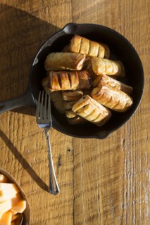 High Angle View of Apple Pastries with Fork in Cast Iron Skillet