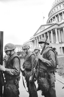 U.S. Soldiers stand guard near U.S. Capitol, during Riots following Dr. Martin Luther King Jr's, 1968