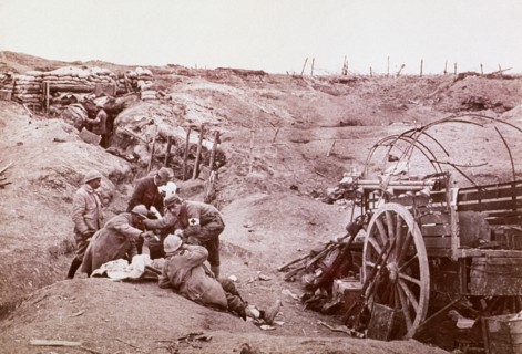 Red Cross personnel, in the trenches,