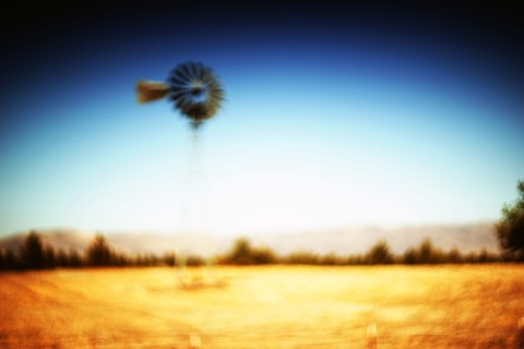 Old Windmill in Rural Landscape, Soft Focus,