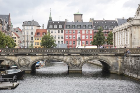 View of Marble Bridge and Quaint Buildings on Frederiksholms Canal, Copenhagen,