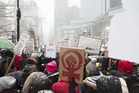 Crowd with Signs at Me Too Protest, Columbus Circle,