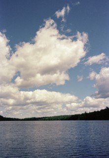 Lake with Clouds and Tree Line,,