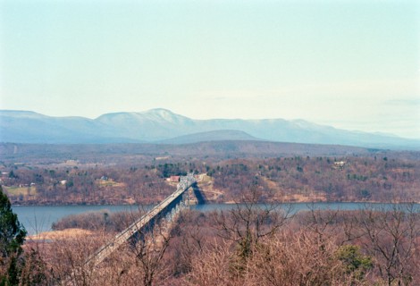 Rip Van Winkle Bridge over Hudson River with Catskill Mountains in Background, Hudson,