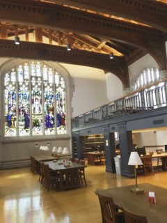 Interior View of Reading Room and Stained Glass Window, Thompson Memorial Library,