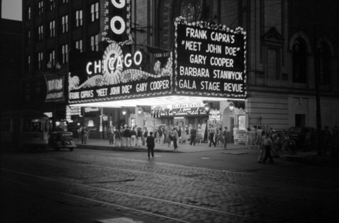 Crowd and Movie Theater Marquee at Night, Chicago