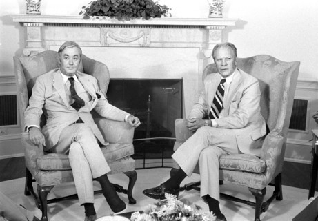 U.S. UN Ambassador Daniel P. Moynihan and U.S. President Gerald Ford, seated Portrait