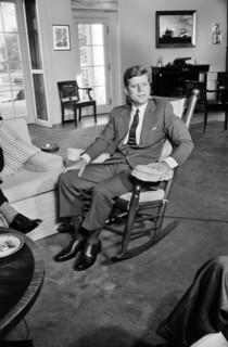 U.S. President John Kennedy, seated portrait in Rocking Chair
