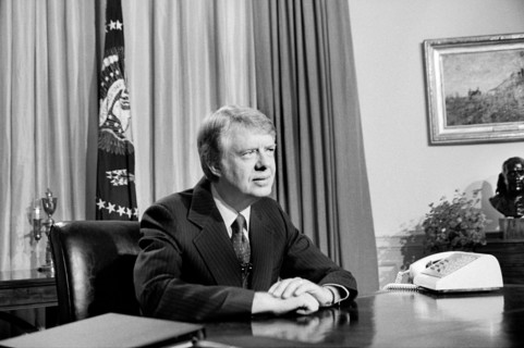 U.S. President Jimmy Carter in Oval Office during TV Speech, White House