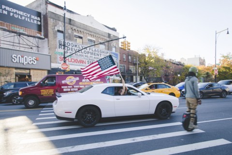 American Flag and Car during Celebration of President-Elect Joe Biden, Brooklyn