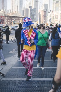 Man in Patriotic Clothes during Celebration of President-Elect Joe Biden, Brooklyn