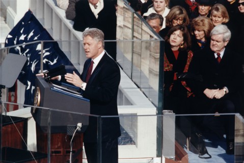 U.S. President Bill Clinton delivering his Inaugural Address on west front of U.S. Capitol