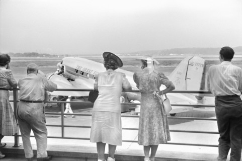 Visitors watching Airplane from Observation Platform