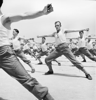 Enlisted Men going through Calisthenics Routine