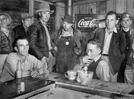 Construction Workers from Camp Livingston U.S. Military Base eating and hanging around new Cafe
