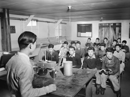 Japanese-American Students sitting in Chemistry Classroom