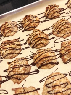 Coconut Macaroons with Chocolate Drizzle on Baking Sheet