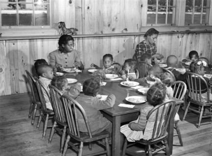 children, African-American ethnicity, food and drink, migratory labor camp, historical,