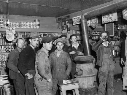 Construction workers from Fort Bragg in a general store in Manchester