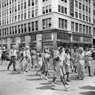Crowd of Pedestrians on Downtown Street