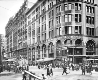 Gimbel Brothers Department Store and street scene