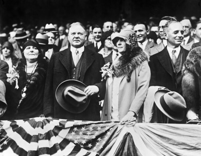 U.S. President Herbert Hoover and U.S. First Lady Lou Hoover attending World Series Baseball Game 3