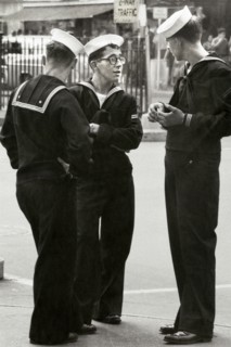 Three Sailors standing on Street Corner