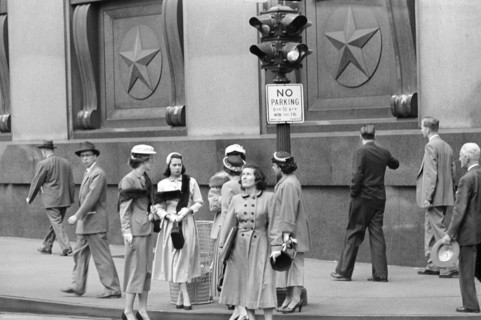 Group of Women with Fur Stoles at Street Corner