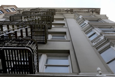 Low Angle View of Building and Fire Escape