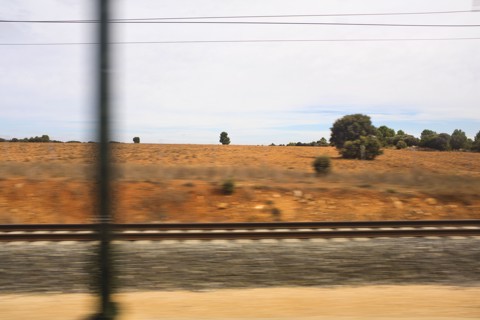 Arid Landscape View through Train Window