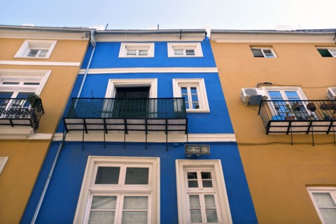 Low Angle View of Colorful Building Exteriors