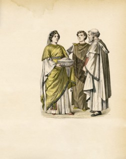 Woman with Two Men in Traditional Dress